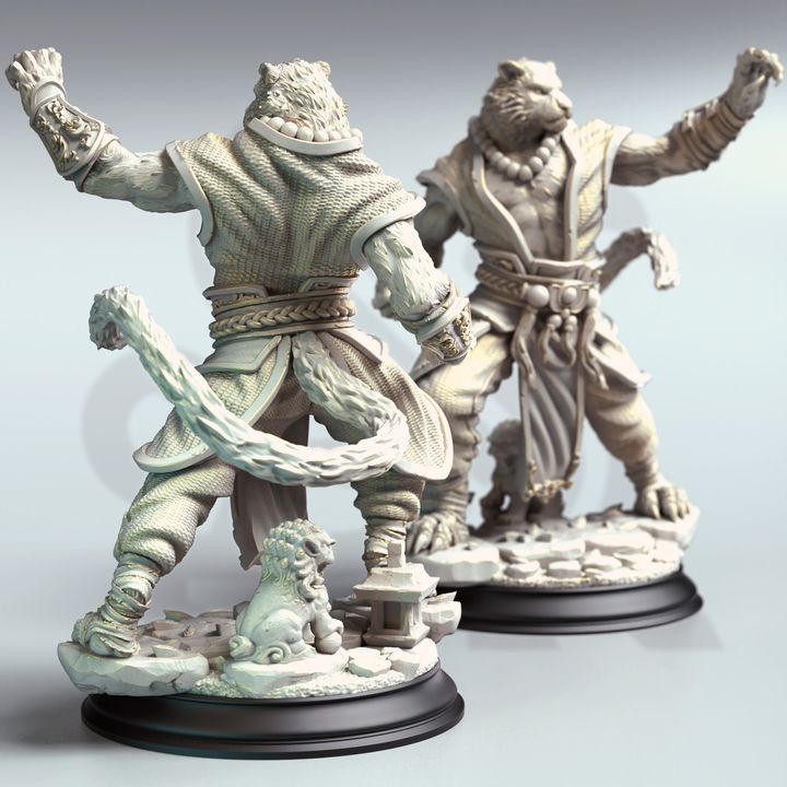 Lionfolk Beastrace Unarmed Fighter 32mm Scale - Tabaxi Tiger Monk by DM Stash