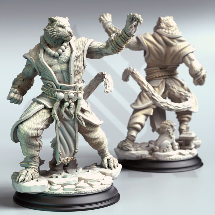 Lionfolk Beastrace Unarmed Fighter 32mm Scale - Tabaxi Tiger Monk by DM Stash