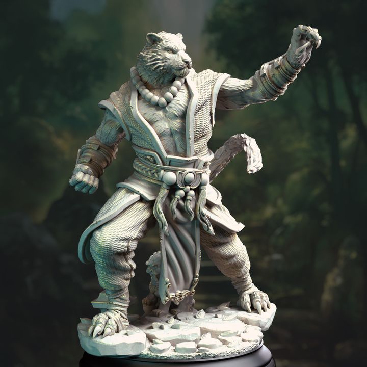 Lionfolk Beastrace Unarmed Fighter 32mm Scale - Tabaxi Tiger Monk by DM Stash