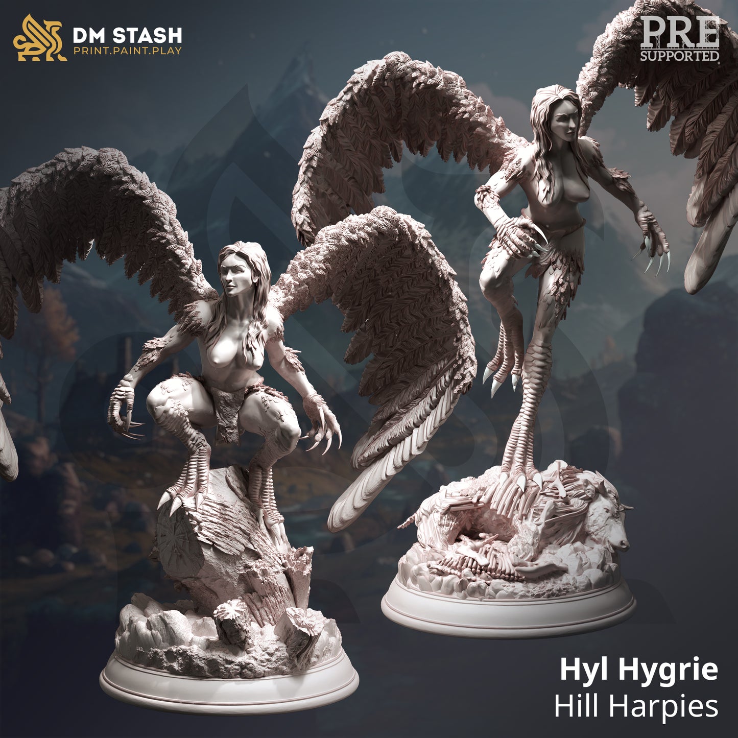 Flying Harpy Monster Siren Hag Duo Miniature 32mm Scale - Hill Harpies by DM Stash