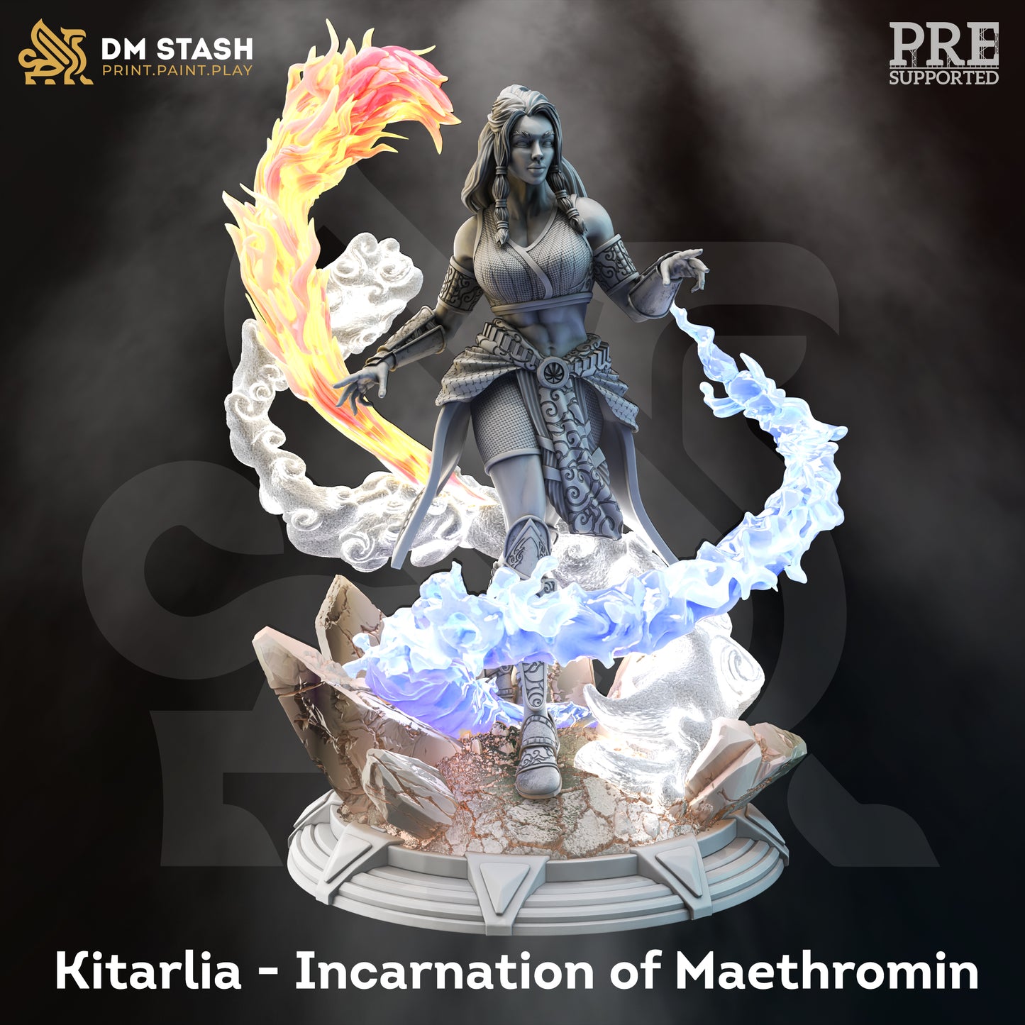 Elemental Female Genasi Monk Spellcaster Miniature 32mm Scale - Avatar of Maethromin by DM Stash