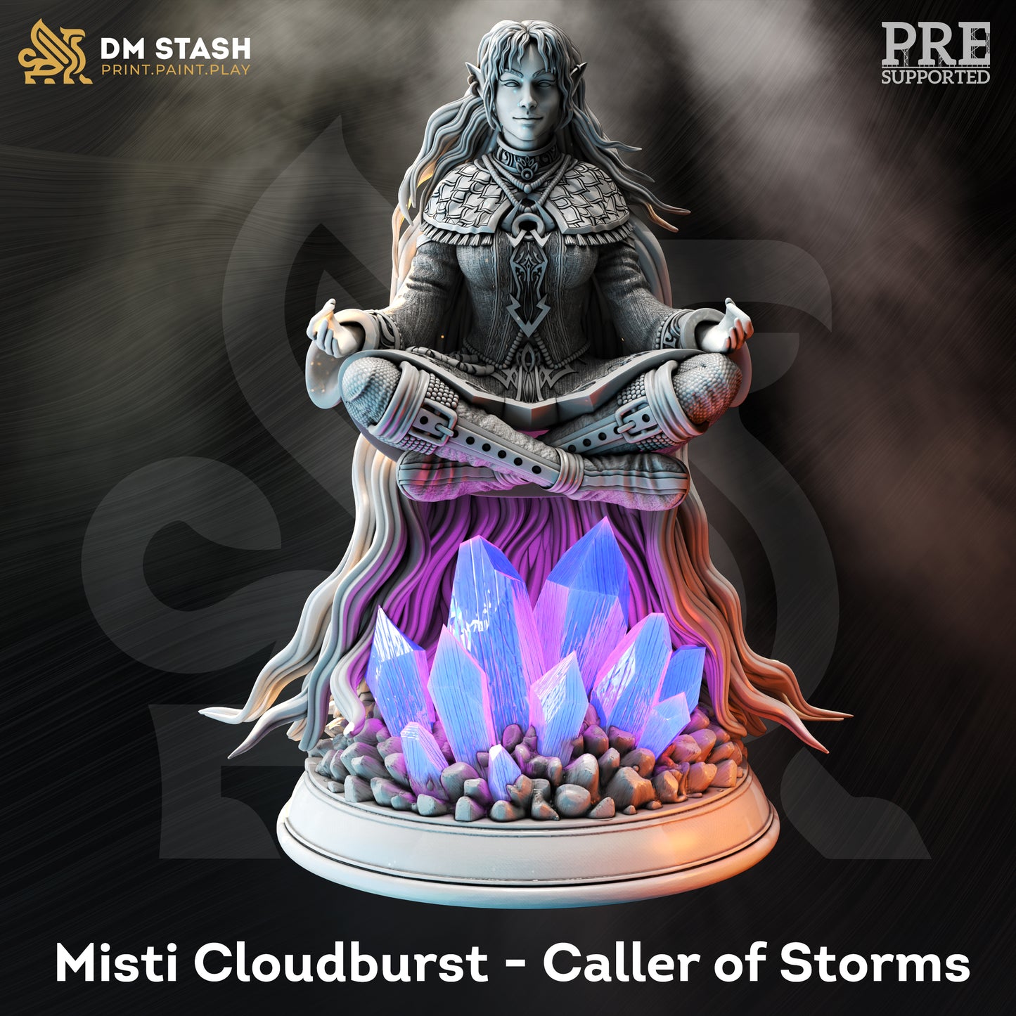 Meditating Female Monk Sorceress Genasi Elf 32mm Scale - Elf Storm Sorcerer by DM Stash