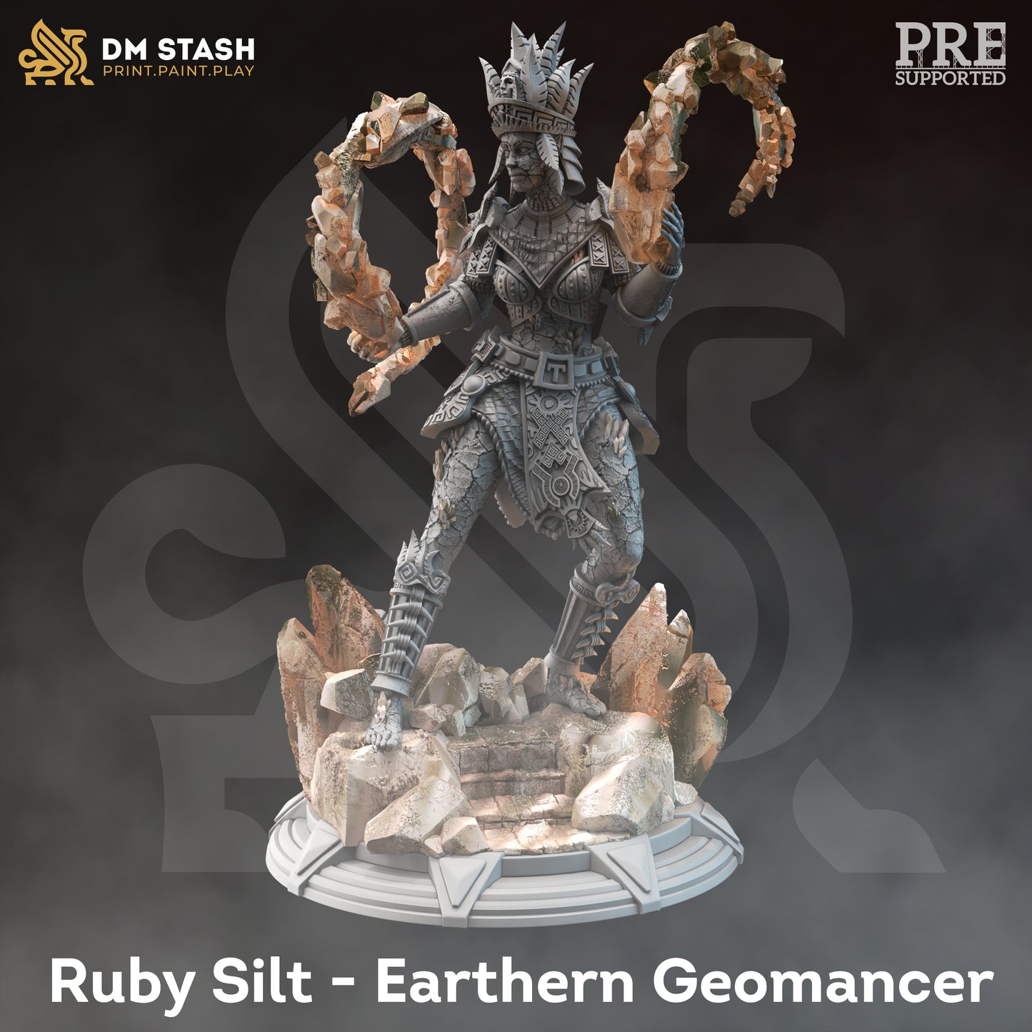 Earth Genasi Female Tribal Sorcerer Warlock 32mm Scale - Earthern Geomancer by DM Stash