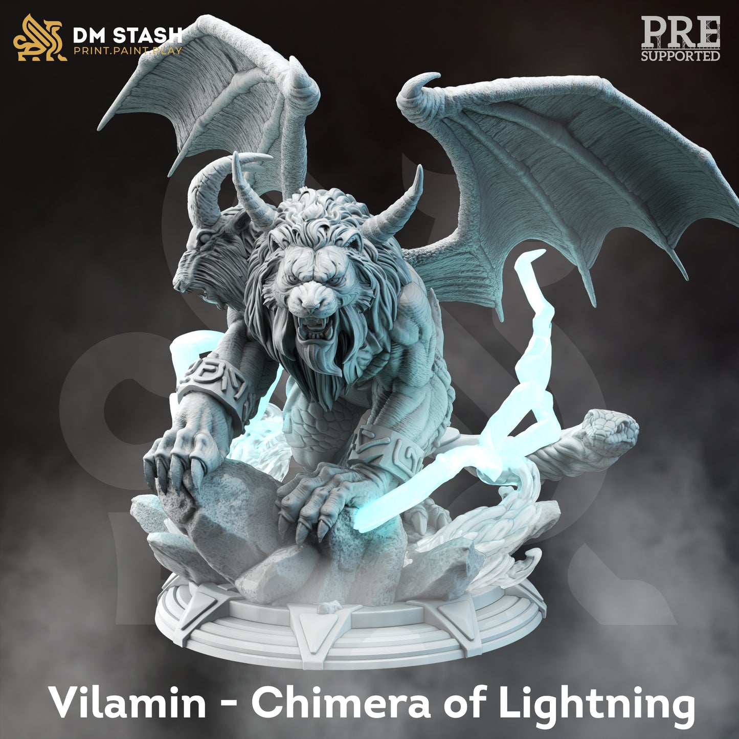 Flying Lion Monster Mythological Beast Miniature 32mm Scale  - Lightning Chimera by DM Stash