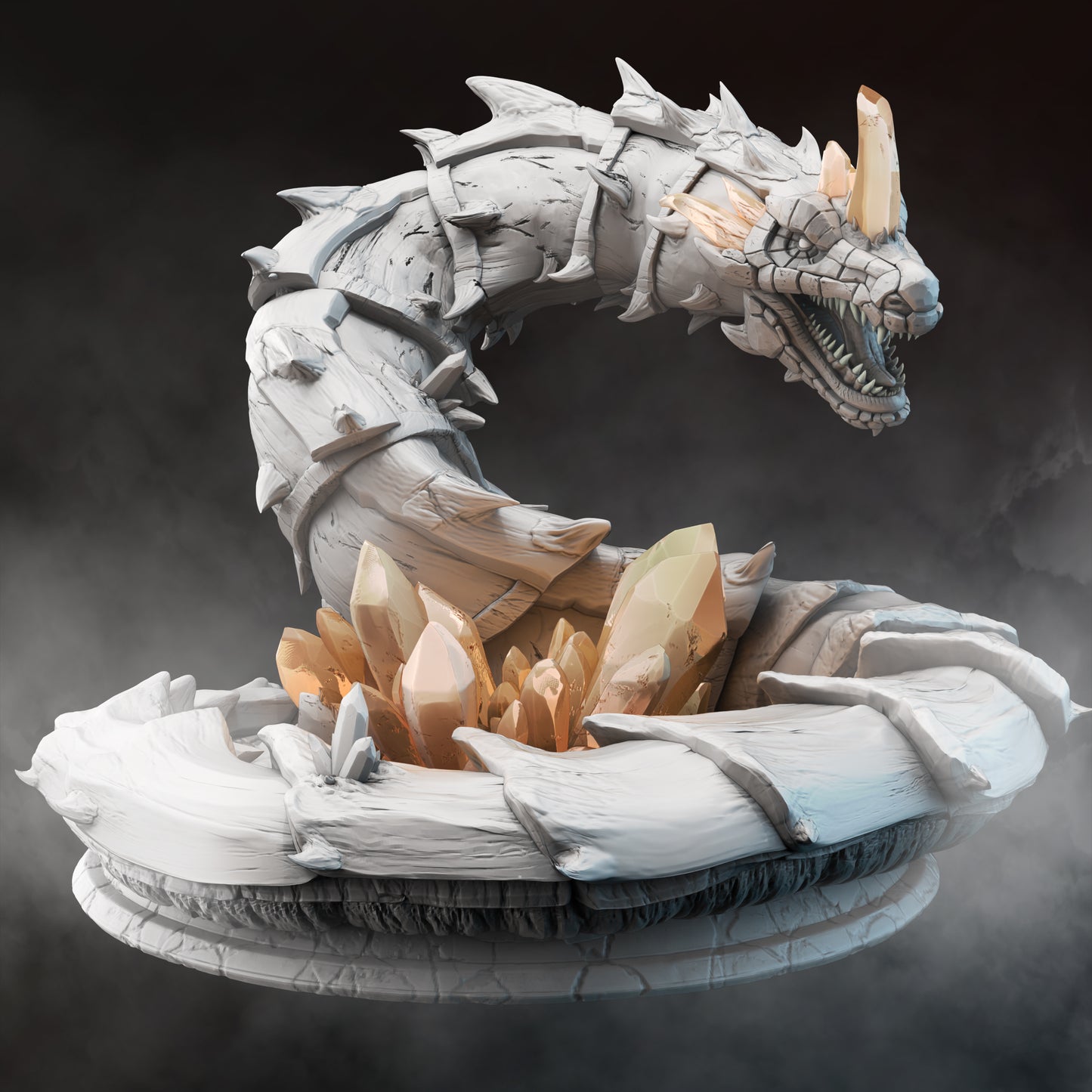 Rock Dragon Wyrm Gargantuan Cave Monster 32mm Scale - Crystalline Serpent by DM Stash