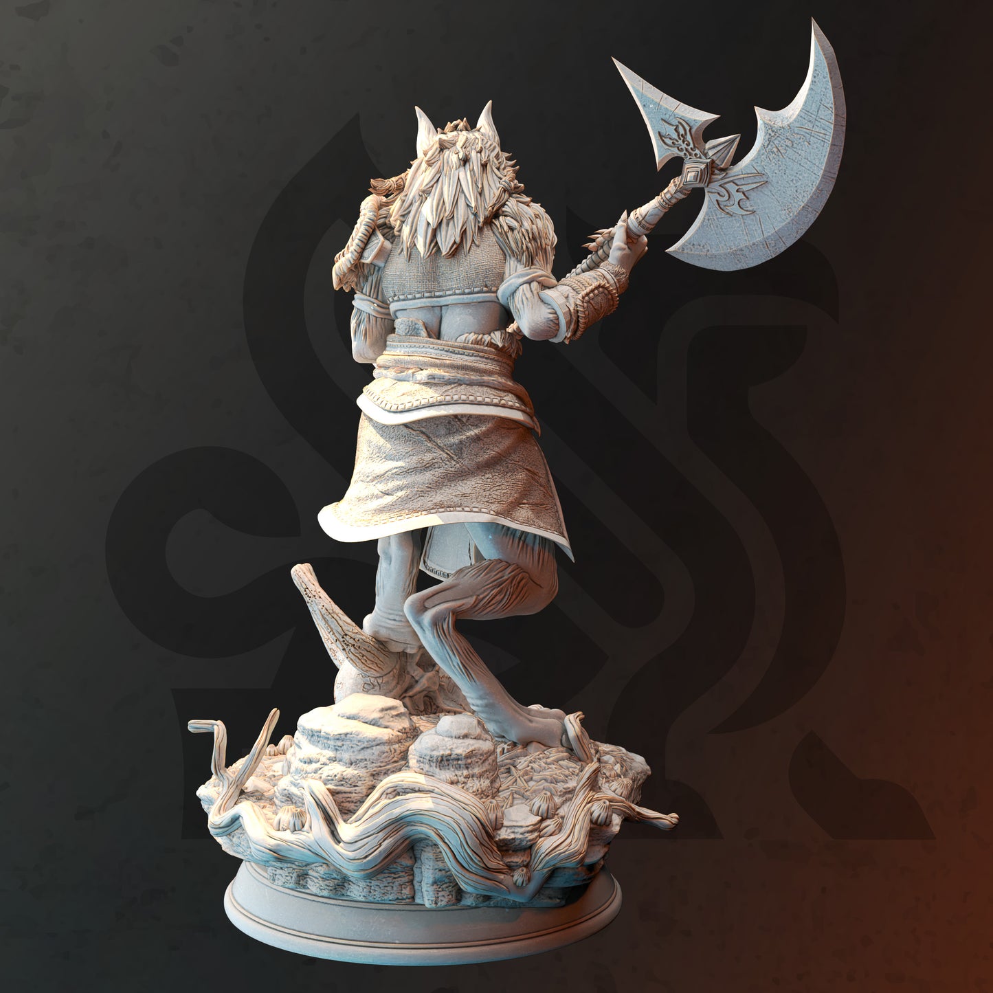 Werewolf Female Barbarian Druid Axe Warrior Miniature 32mm Scale - Werewolf Barbarian by DM Stash