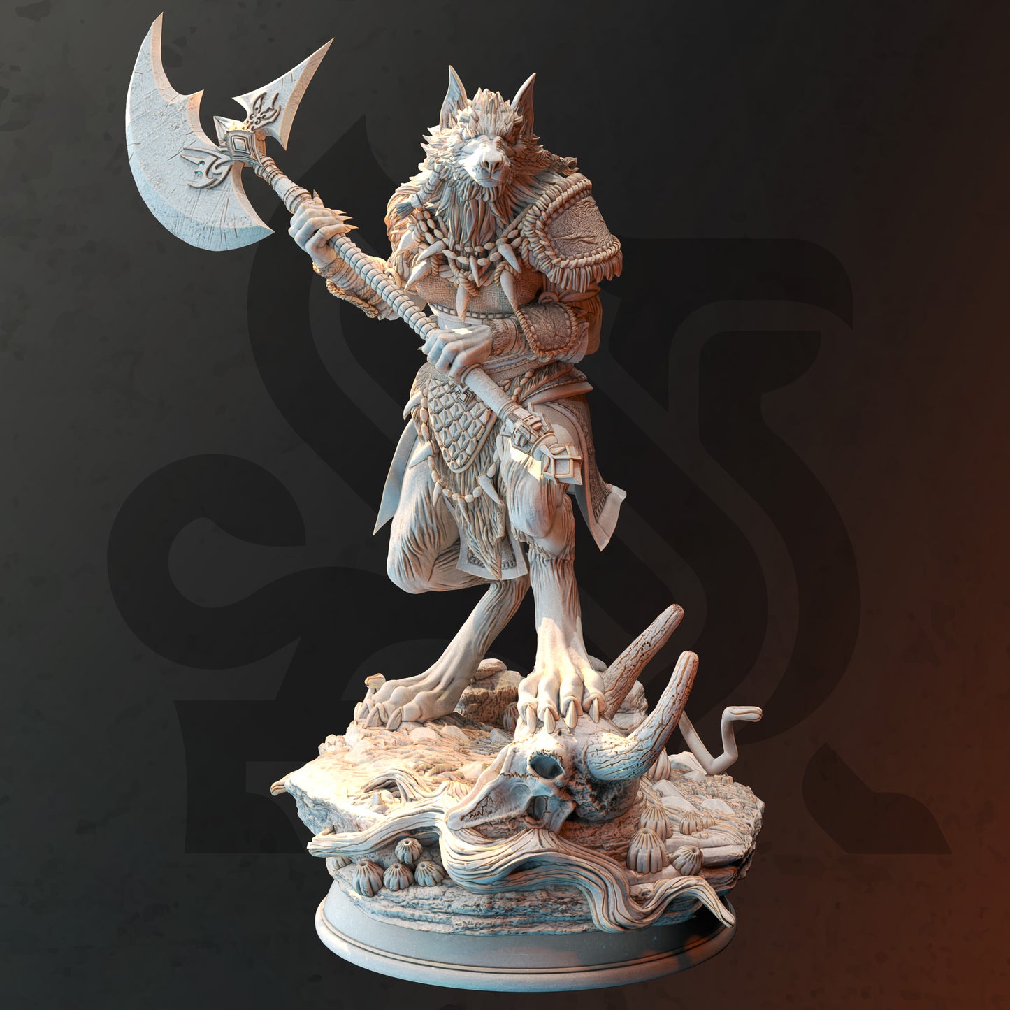 Werewolf Female Barbarian Druid Axe Warrior Miniature 32mm Scale - Werewolf Barbarian by DM Stash