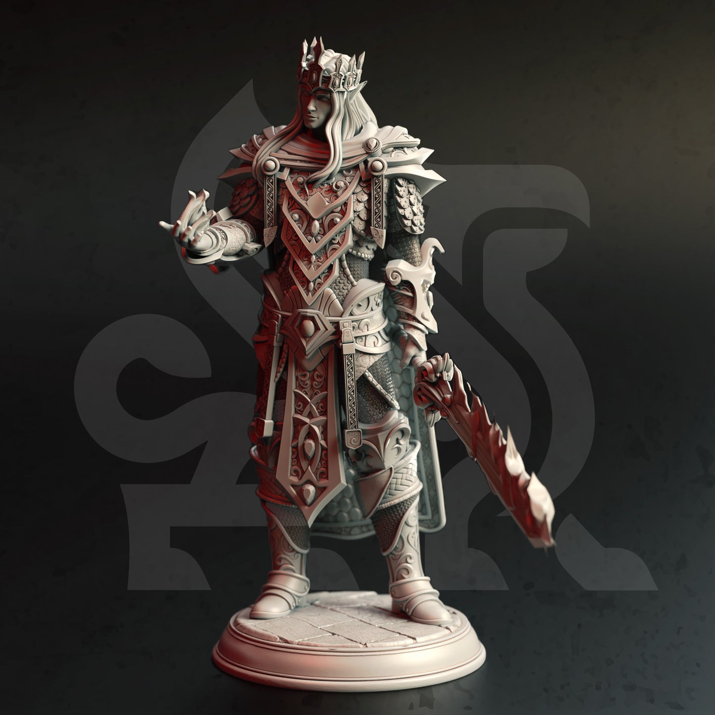 Crowned Elf Spellsword Knight Paladin Warrior 32mm Scale - High Elven King by DM Stash