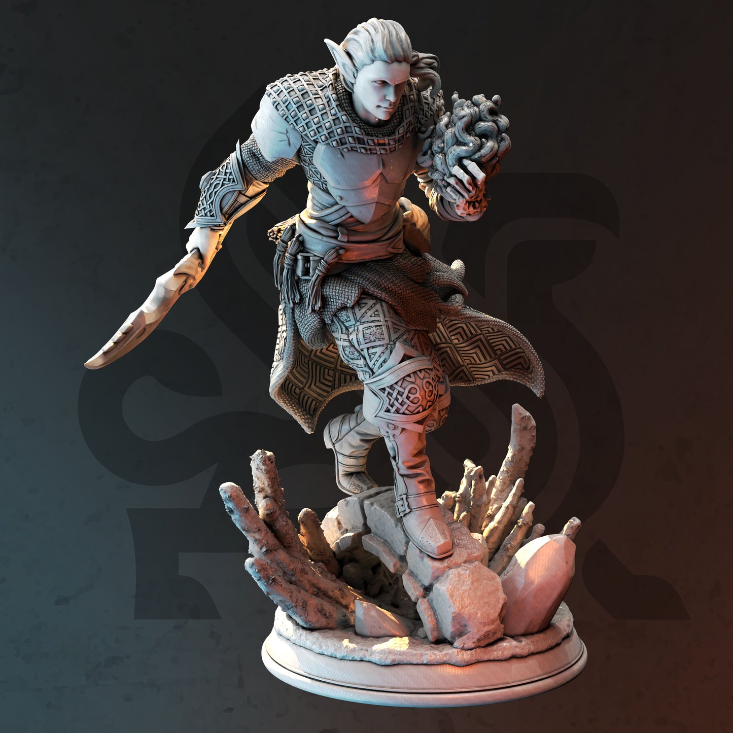 Dark Elf Rogue Thief Spellcaster Miniature 32mm Scale - Drow Arcane Trickster by DM Stash