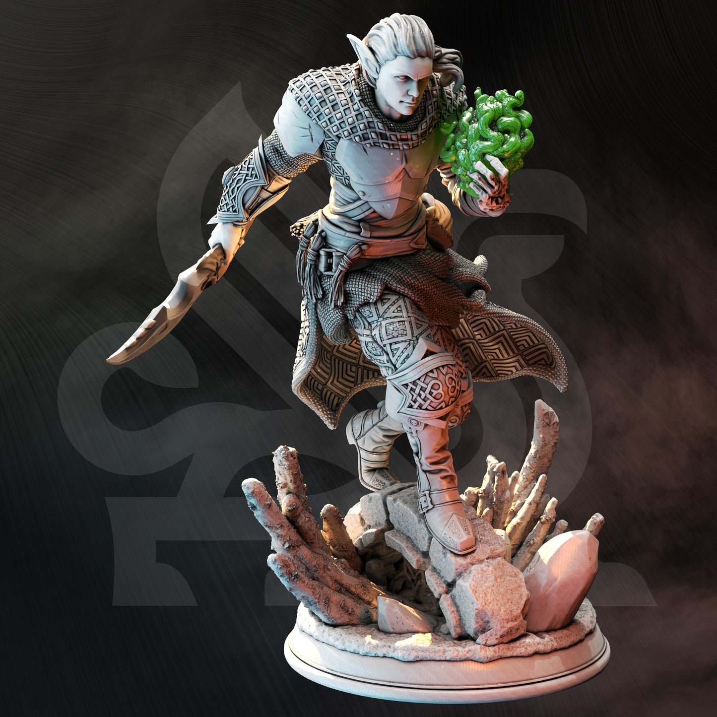 Dark Elf Rogue Thief Spellcaster Miniature 32mm Scale - Drow Arcane Trickster by DM Stash