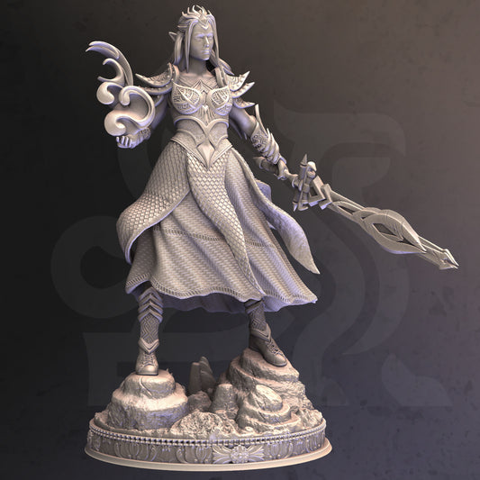 Dark Elf Female Battlemage Fire Genasi Miniature 32mm Scale - Hex Bladed Warlock by DM Stash