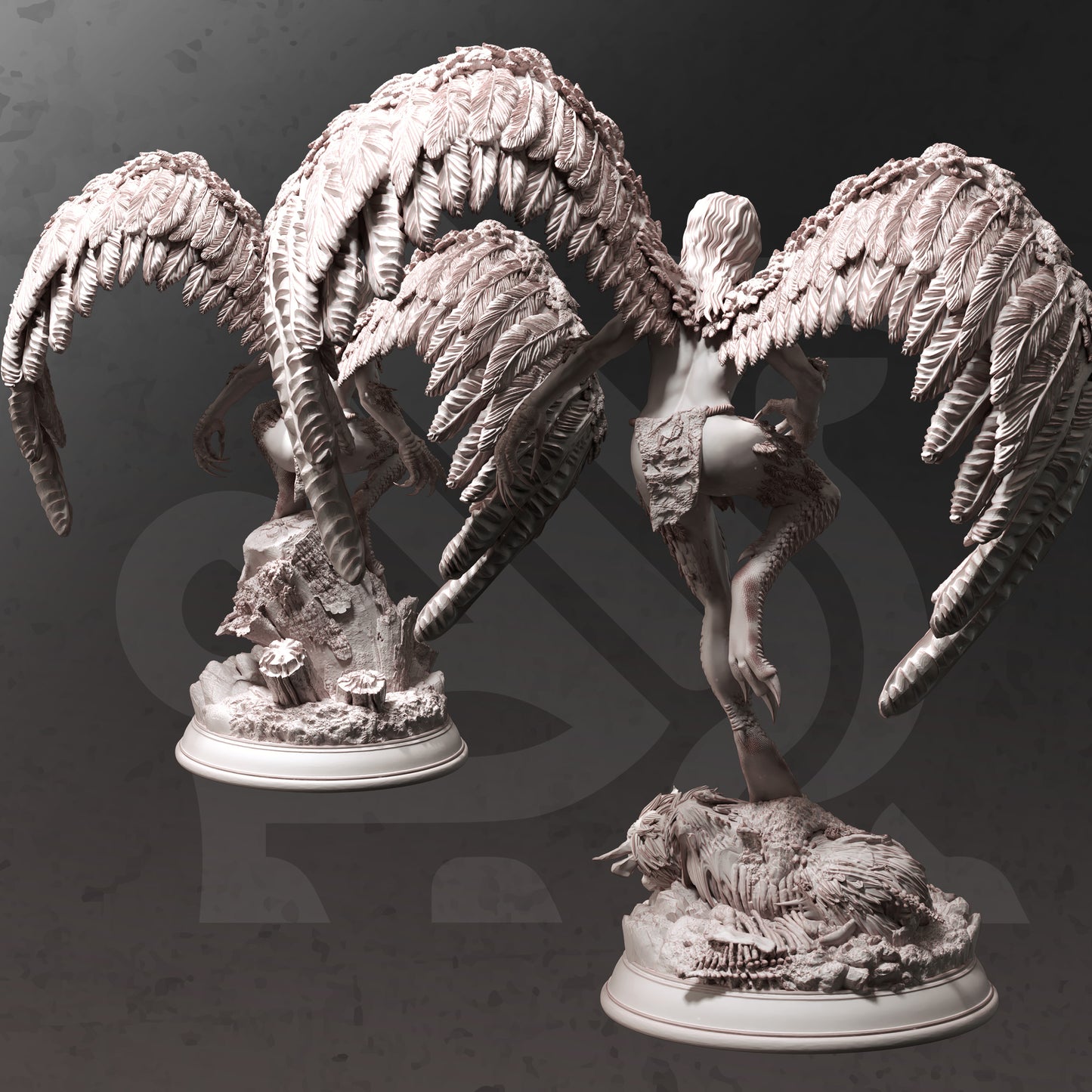 Flying Harpy Monster Siren Hag Duo Miniature 32mm Scale - Hill Harpies by DM Stash