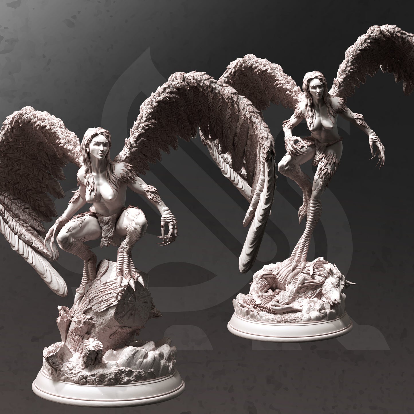 Flying Harpy Monster Siren Hag Duo Miniature 32mm Scale - Hill Harpies by DM Stash