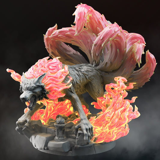 Giant Elemental Wolf Monster Beast Spirit Boss Villain 32mm Scale - Nine Tailed Fire Fox by DM Stash