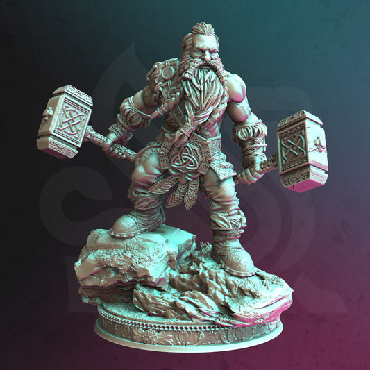 Dwarven Hammer Berserker Warrior 32mm Scale - Dwarf Barbarian by DM Stash