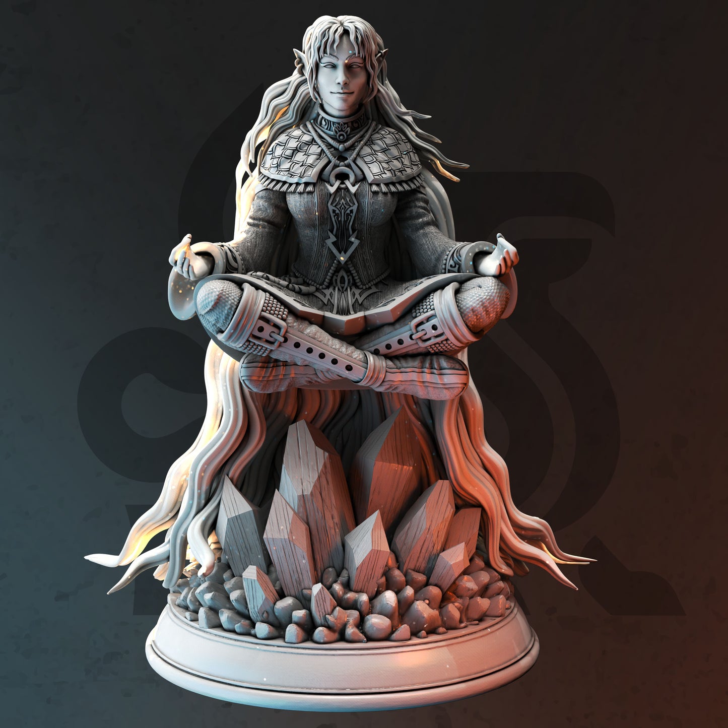 Meditating Female Monk Sorceress Genasi Elf 32mm Scale - Elf Storm Sorcerer by DM Stash