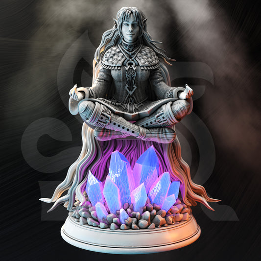 Meditating Female Monk Sorceress Genasi Elf 32mm Scale - Elf Storm Sorcerer by DM Stash