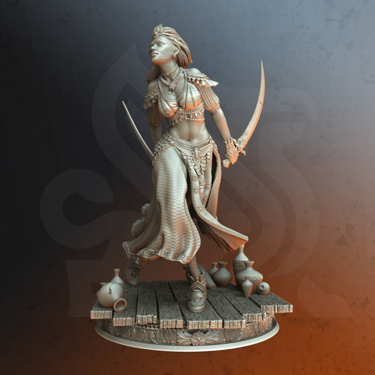 Arabian Female Warrior Assassin Dual Scimitar 32mm Scale - Sword Dancer by DM Stash