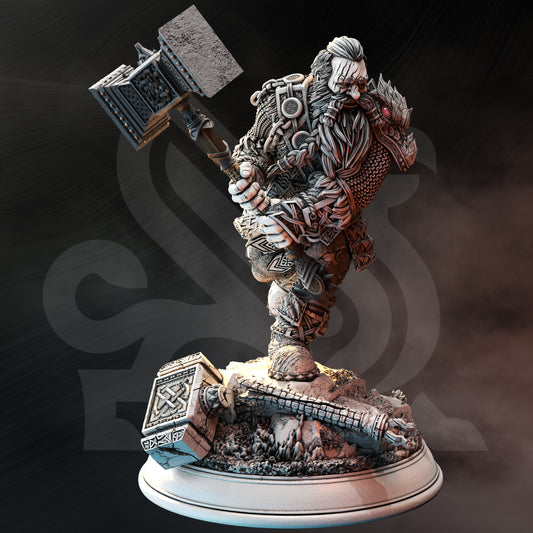 Dwarven Hammer Warrior Berserker Paladin Miniature 32mm Scale - Elite Dwarf Barbarian by DM Stash