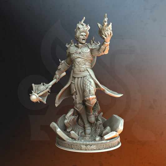 Fire Genasi Elemental Spellcaster Miniature 32mm Scale - Sun Cleric by DM Stash