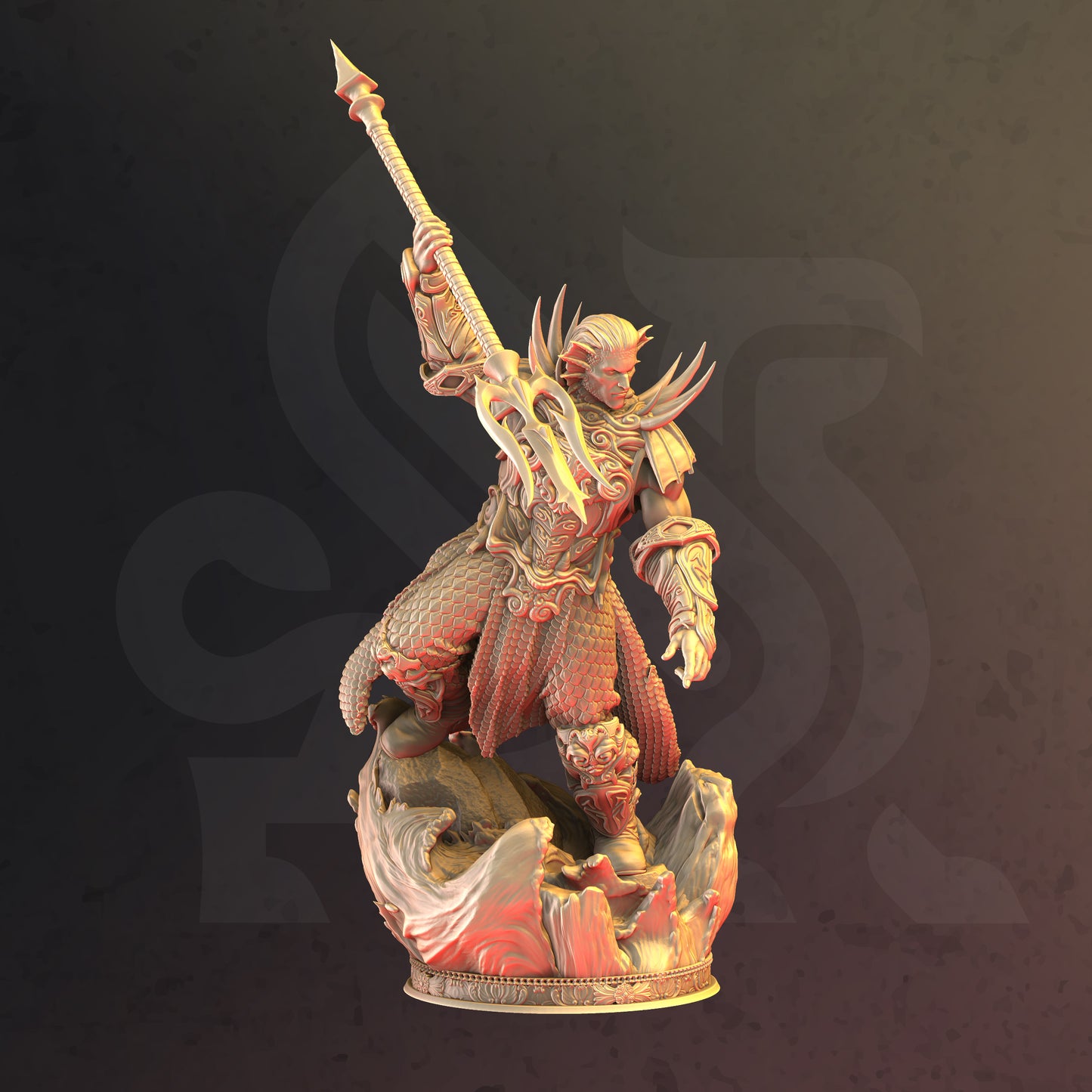 Water Elemental Trident Warrior Pirate Villain Miniature 32mm Scale - Water Genasi Warrior by DM Stash