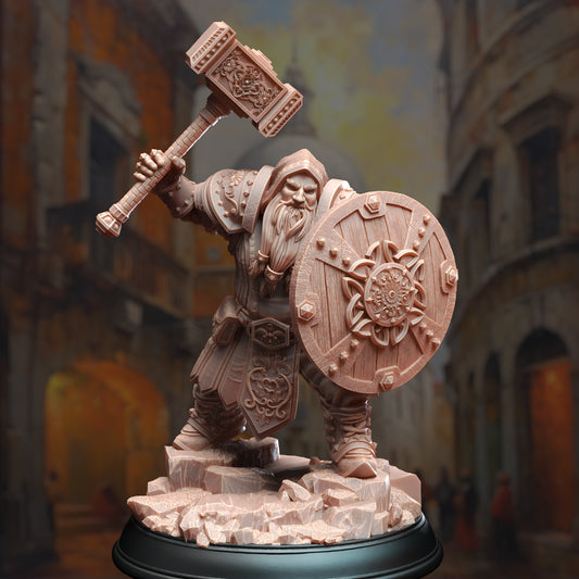 Dwarf Warrior Hammer Shield Paladin 32mm Scale - Dwarven Cleric by DM Stash