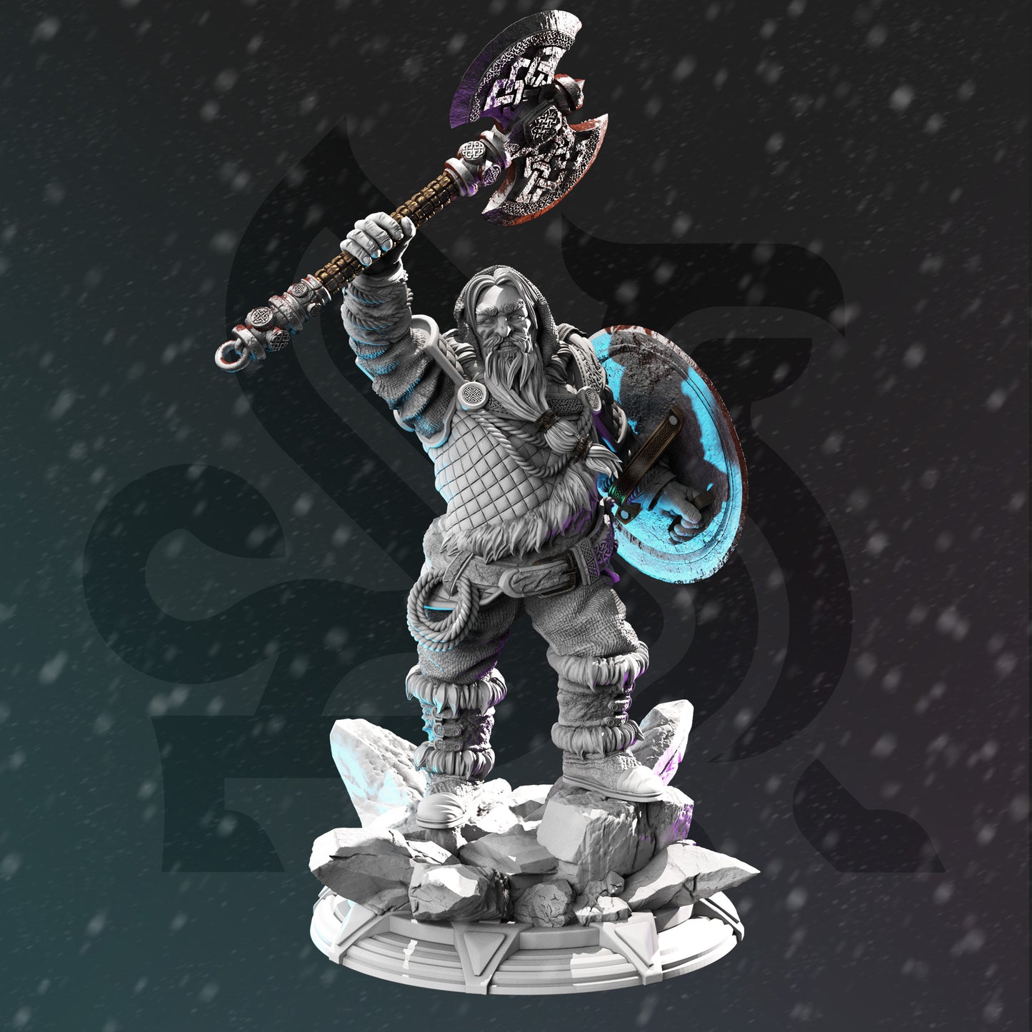 Winter Dwarf Paladin Axe Warrior 32mm Scale - Righteous Dwarf Cleric by DM Stash